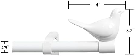 Meriville 34 Farmhouse Curtain Rod with Bird Finials 28-48 Glossy White