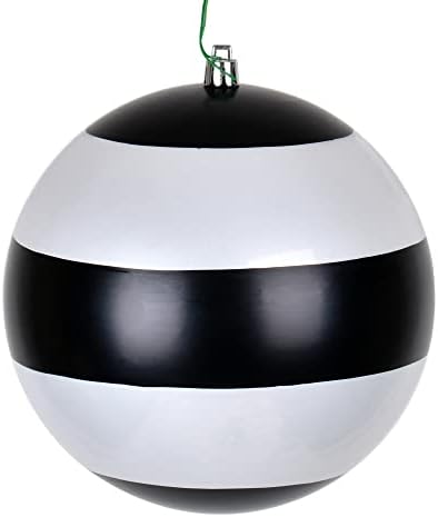 Vickerman 6 Inch Black White Striped Pearl Ball Christmas Ornament 4 Pack