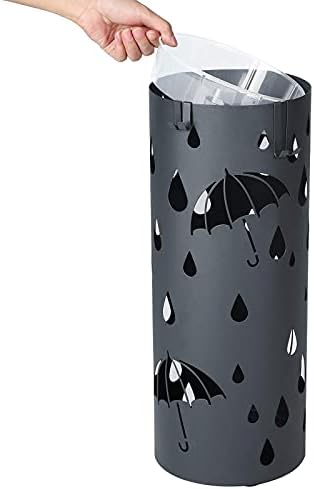 SONGMICS Metal Umbrella Stand with 4 Hooks and Water Tray