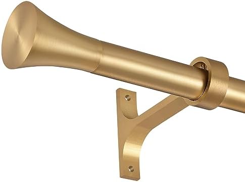 1 Inch Single Curtain Rods with Horn Finials Warm Gold