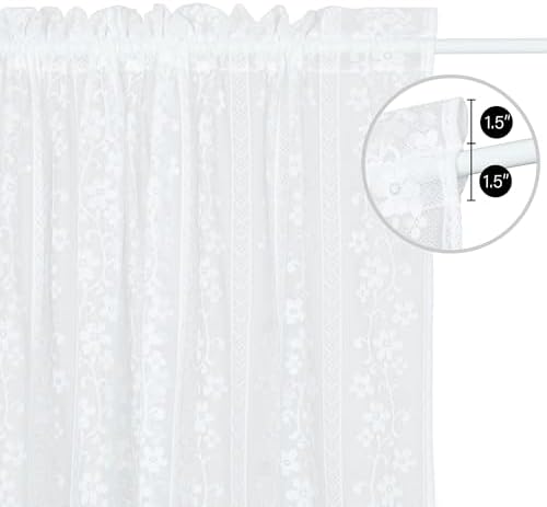 White Lace French Door Curtain with Tieback and Floral Design