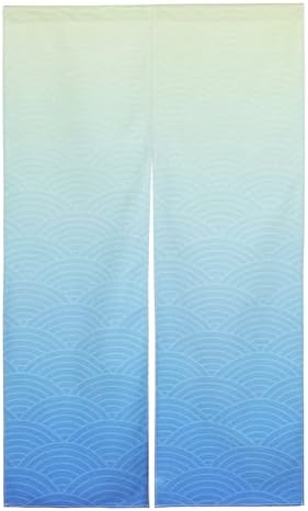 Japanese Noren Door Curtain Blue Beige Wave Pattern