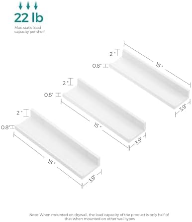 SONGMICS Set of 3 Floating Wall Shelves 15 Inch White