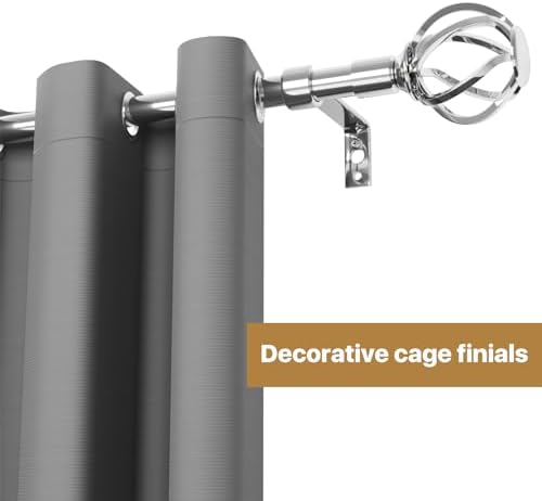 Silver Curtain Rods 48-88 Inch with Twisted Cage Finials