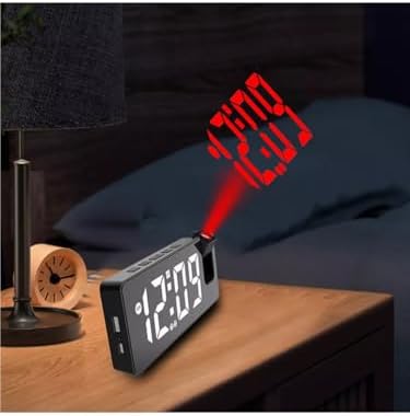 Projection Alarm Clock with USB Charging and Rotatable Mirror Display
