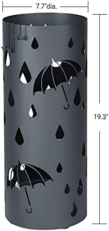 SONGMICS Metal Umbrella Stand with 4 Hooks and Water Tray