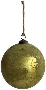 Creative Co Op Distressed Glass Ball Ornament Olive Green Gold