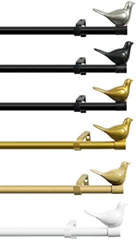 Meriville 34 Farmhouse Curtain Rod with Bird Finials 28-48 Glossy White