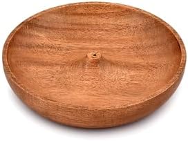 EDHAS Acacia Wood Round Incense Holder for Home and Office