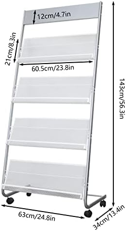 4-Layer Iron Magazine Rack with Wheels Silver