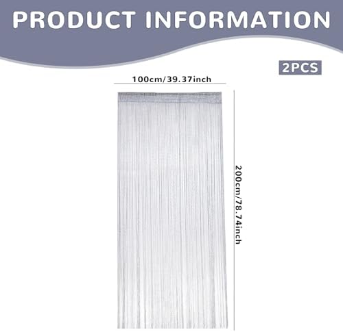 2Pcs String Curtains for Doorways 39x79 Silver Grey Glitter Beaded Panel