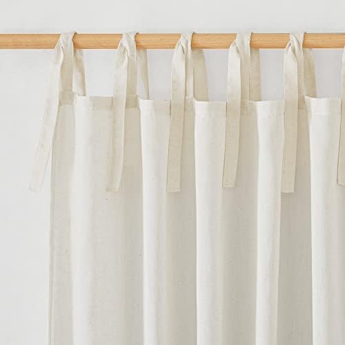 NICETOWN Off White Linen Curtain Panels 84 Inch Tie Top