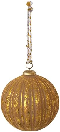 Embossed Flocked Glass Ball Ornament with Braided Sari Hanger