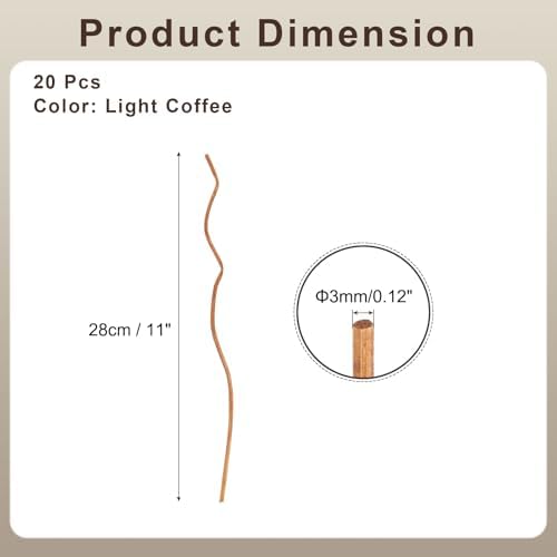 Uxcell 20Pcs Wavy Rattan Diffuser Sticks 28cm Light Coffee