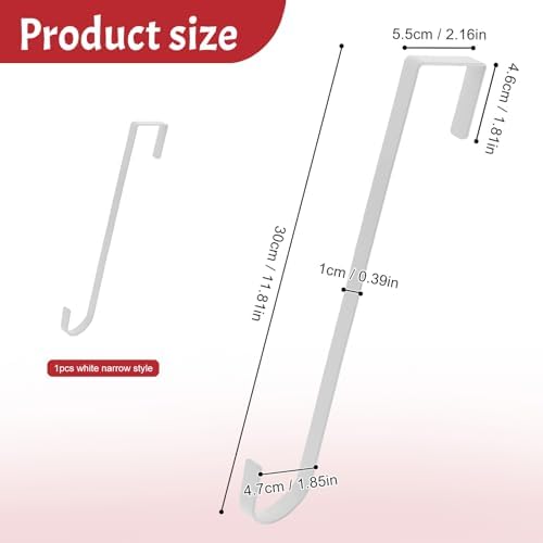 12 Inch Narrow White Wreath Hanger for Front Door