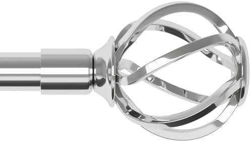 Silver Curtain Rods 48-88 Inch with Twisted Cage Finials