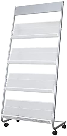4-Layer Iron Magazine Rack with Wheels Silver