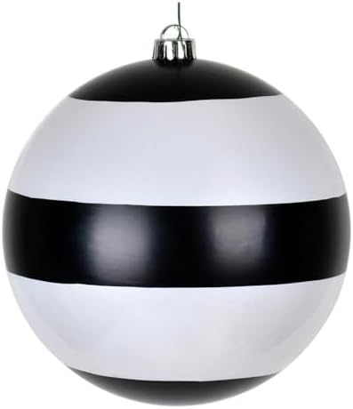 Vickerman 8 Inch Black White Striped Pearl Ball Christmas Ornament 2 Pack
