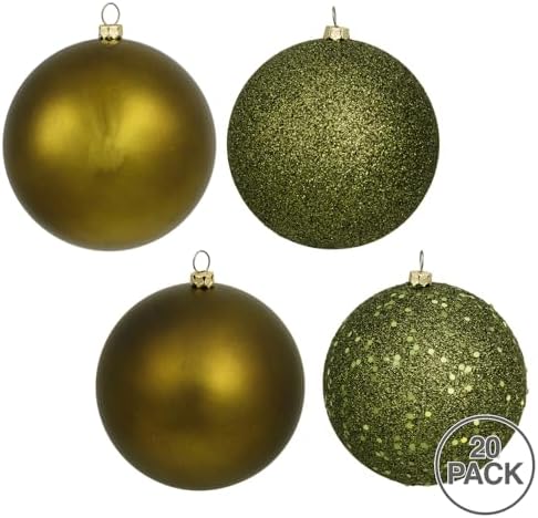 Vickerman Olive 4-Finish Ball Ornament Set 20 per Box