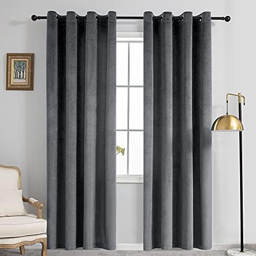 VANASEE Dark Grey Velvet Curtains 84 Inches Long