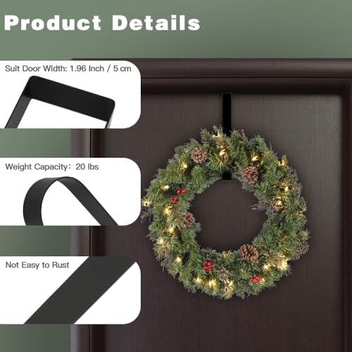 2 Pack Black 15 Inch Wreath Hanger for Front Door