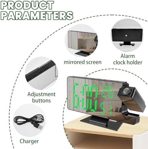 Projection Alarm Clock with Rotatable Projector and Dimmable Mirror