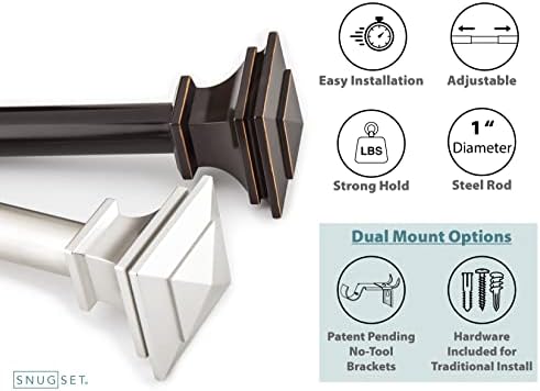 Snug Set Nickel Curtain Rod 36-72 Inch Adjustable No Tools