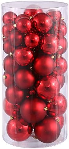 Vickerman Red Ornament Ball Set Shiny and Matte 50 Piece Variety