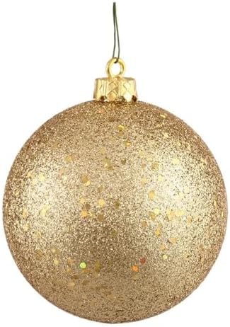 Vickerman 4 Inch Plastic Ball Ornaments Sequin Gold Set of 6