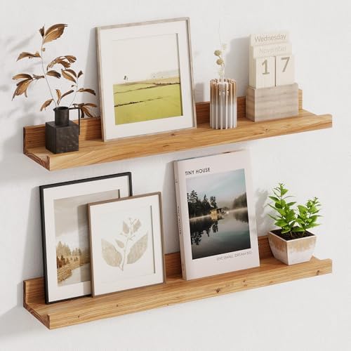 Picture Ledge Shelf Set of 2 - Rustic Elm Wood 24 Inches