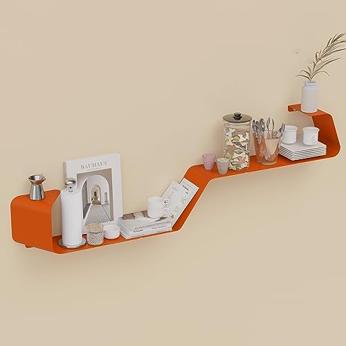 Set of 3 Floating Metal Wall Shelves with Orange Design