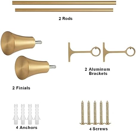 1 Inch Single Curtain Rods with Horn Finials Warm Gold