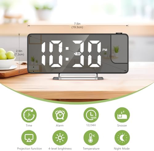 KeeKit LED Projection Alarm Clock with 79in Display