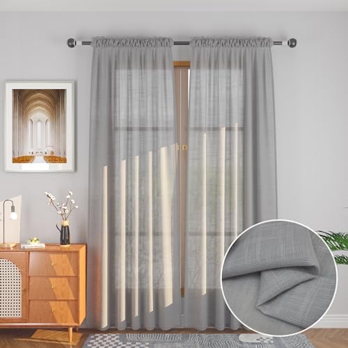 UPOPO Grey Sheer Curtains 2 Panels 52x80 Inch Rod Pocket