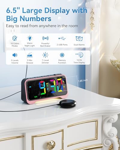 Loud Alarm Clock with Bed Shaker and Night Light