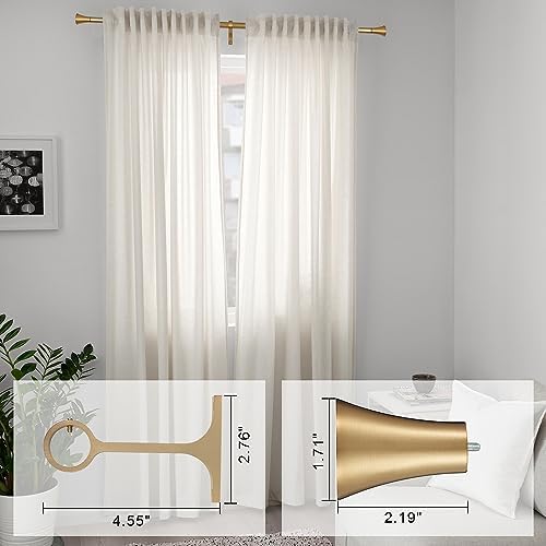 1 Inch Single Curtain Rods with Horn Finials Warm Gold