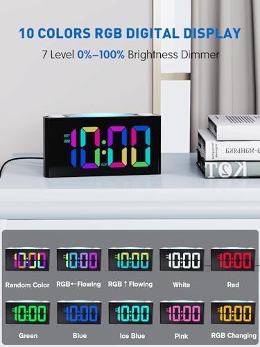 PPLEE RGB Vibrating Alarm Clock with Bed Shaker