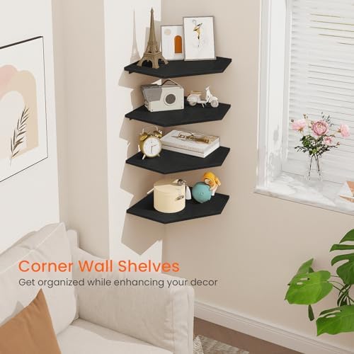 Homode 4 Tier Diamond Shape Corner Wall Shelves Black