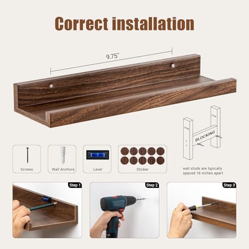 16 Inch Picture Ledge Shelf Set of 8 with Lip