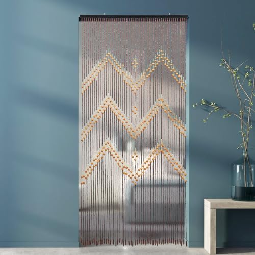 Natural Wood Bamboo Door Beaded Curtain with 52 Beads