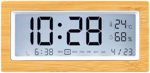 Navaris Digital Alarm Clock with Bamboo Frame and LCD Display 1