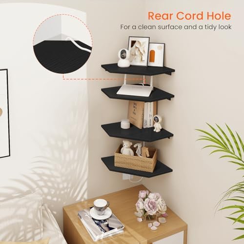 Homode 4 Tier Diamond Shape Corner Wall Shelves Black