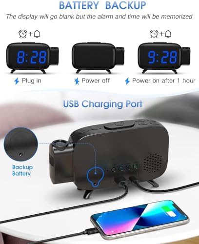 WAIGESEN Digital Projection Alarm Clock with Dual Alarms and FM Radio