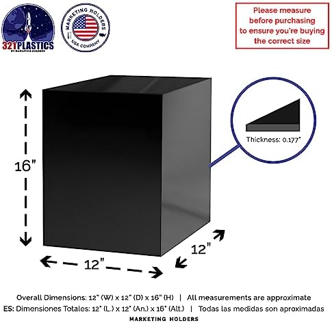 Marketing Holders Black Acrylic Display Pedestal Stand 12x12x16 Inch Cube