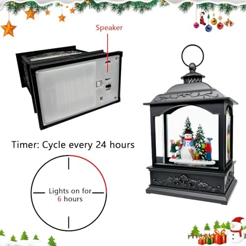 AOMIL Christmas Snow Globe Lantern with Music Timer