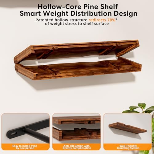 24 Inch Rustic Floating Shelf for Living Room