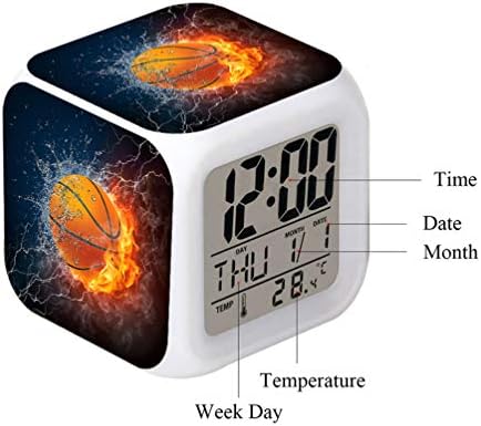 MINZEN LED Alarm Clock Basketball Fire Glowing Clock for Kids