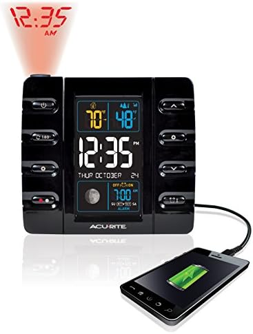 AcuRite Intelli-Time Projection Alarm Clock with USB Charging Black