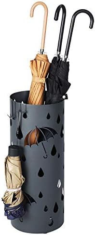 SONGMICS Metal Umbrella Stand with 4 Hooks and Water Tray
