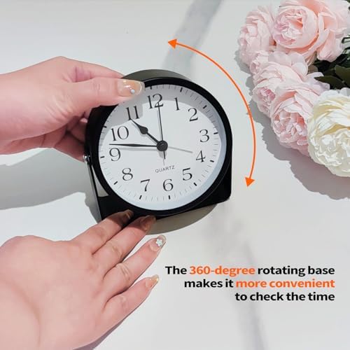 SCOAGE Mini Metal Analog Alarm Clock with Night Light